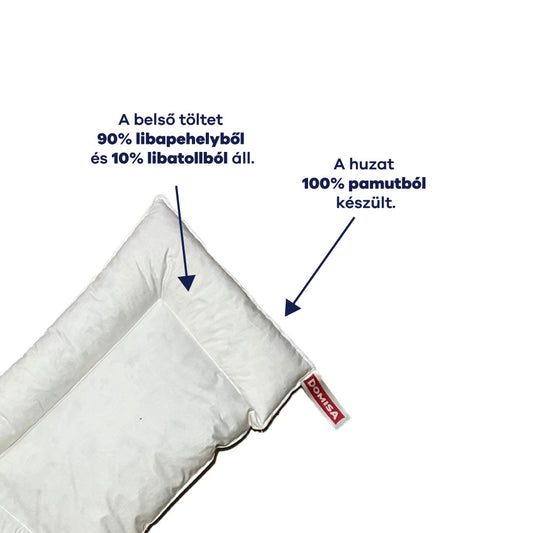 Puha, természetes libapehely gyermekpárna 2 éves kortól – 100% pamut huzat, Domisa márka