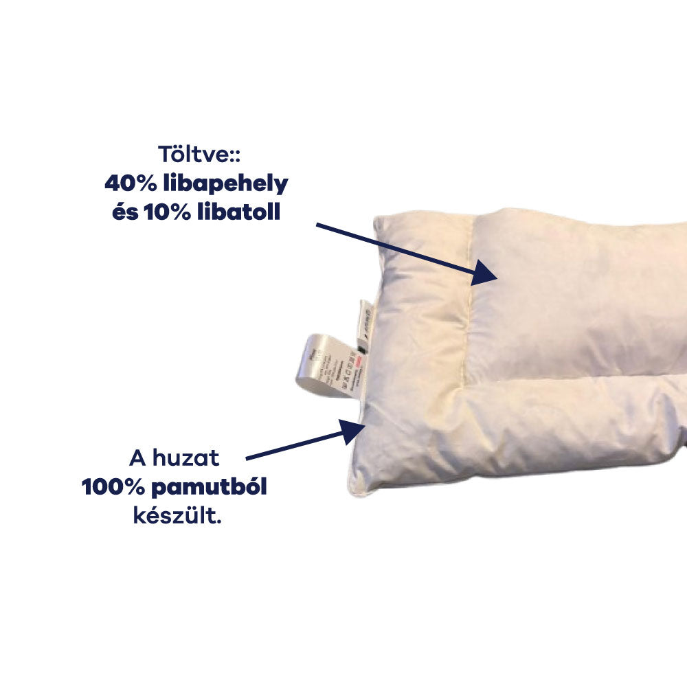 Diara gyermek párna, téglalap alakú, 30 x 50 cm, libapehely és toll töltettel, 100% pamut, fehér